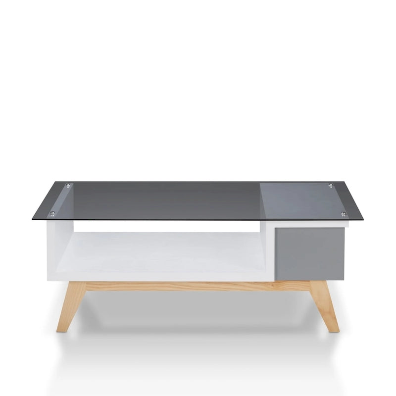 Table basse moderne 1 étagère avec plateau en verre de 47 pouces