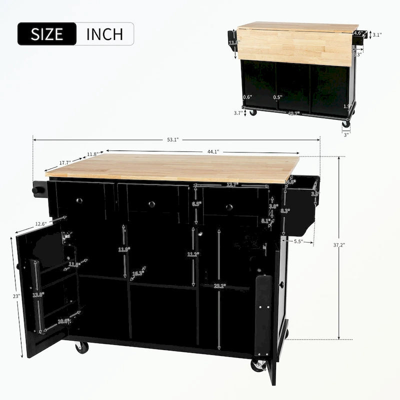 Chariot de cuisine à 5 roues avec armoire de rangement et 3 tiroirs