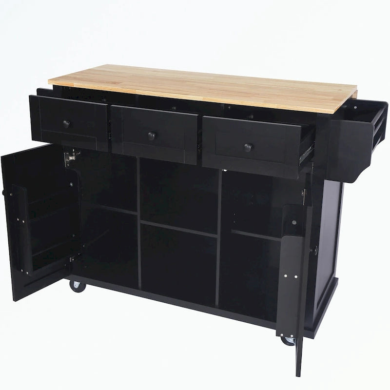 Chariot de cuisine à 5 roues avec armoire de rangement et 3 tiroirs