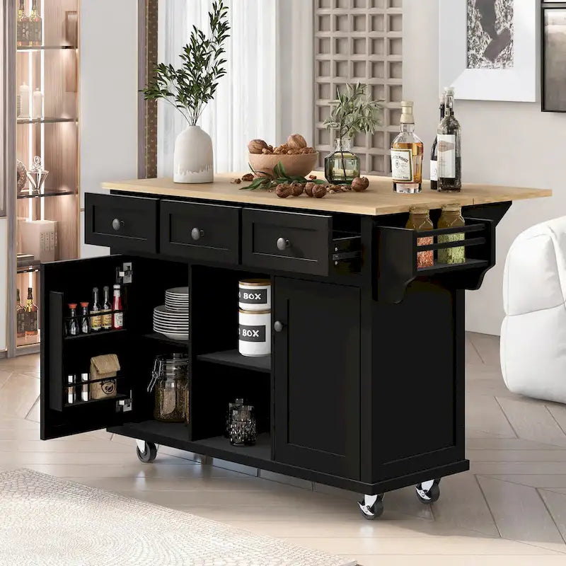 Chariot de cuisine à 5 roues avec armoire de rangement et 3 tiroirs