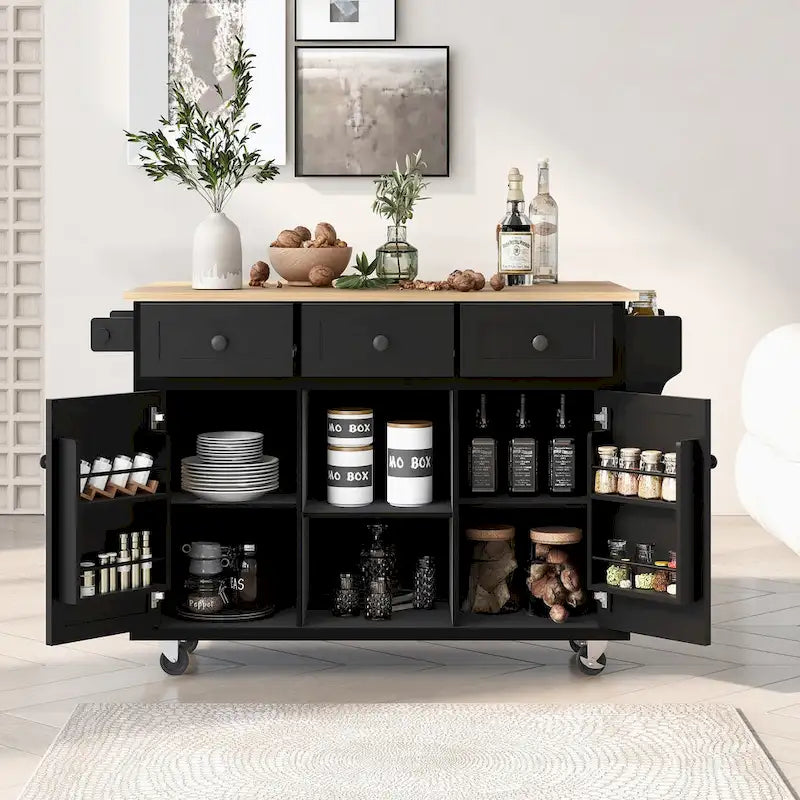 Chariot de cuisine à 5 roues avec armoire de rangement et 3 tiroirs