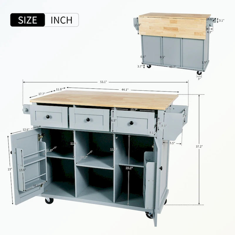 Chariot de cuisine à 5 roues avec armoire de rangement et 3 tiroirs