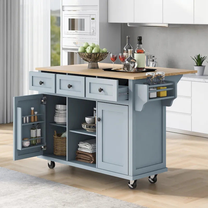 Chariot de cuisine à 5 roues avec armoire de rangement et 3 tiroirs
