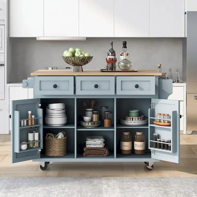 Chariot de cuisine à 5 roues avec armoire de rangement et 3 tiroirs