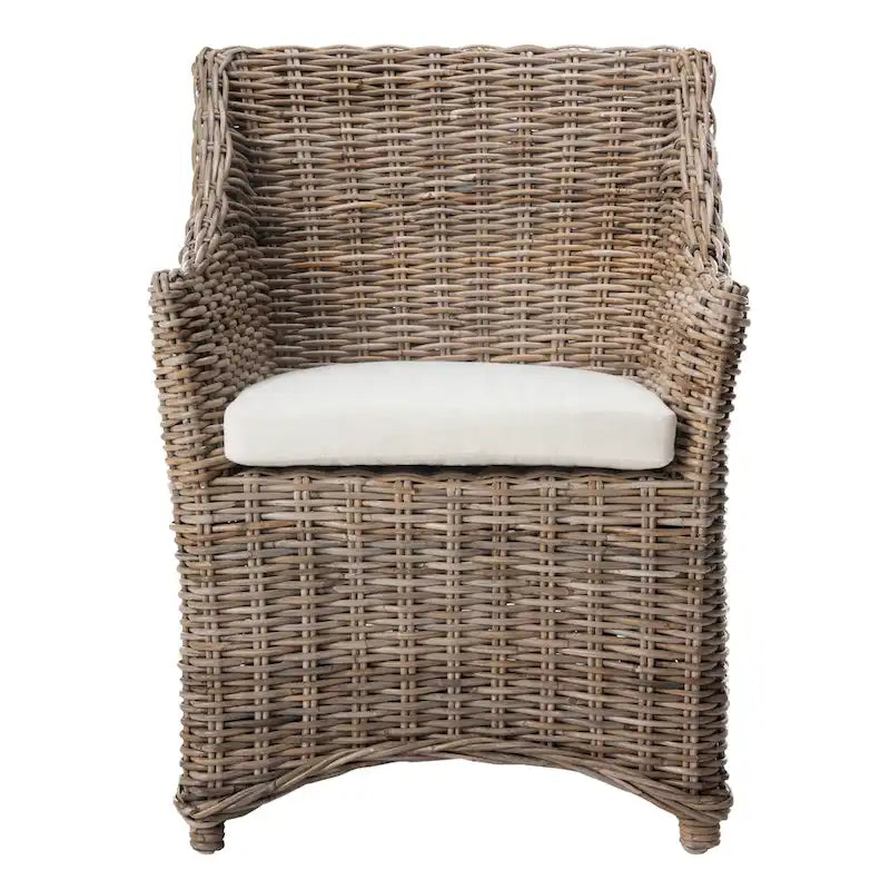 Fauteuil à oreilles en osier marron délavé (entièrement assemblé)