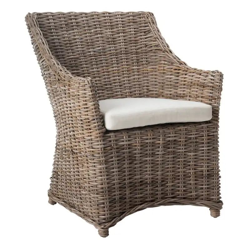 Fauteuil à oreilles en osier marron délavé (entièrement assemblé)