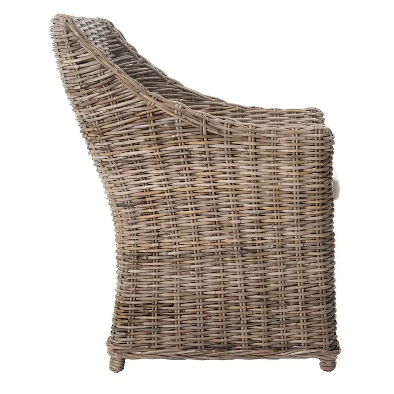 Fauteuil à oreilles en osier marron délavé (entièrement assemblé)