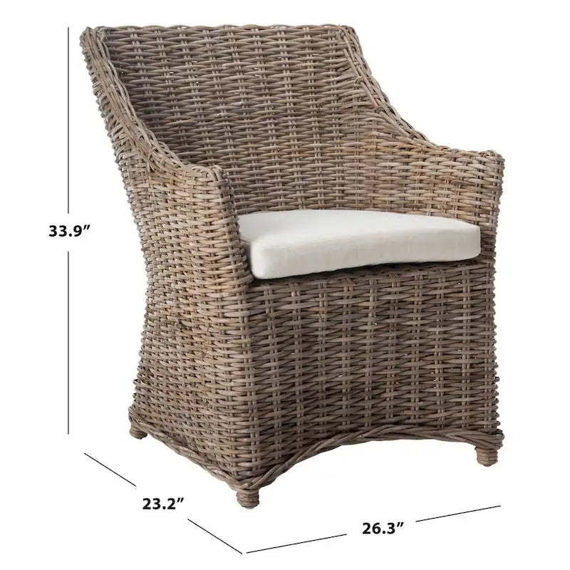 Fauteuil à oreilles en osier marron délavé (entièrement assemblé)