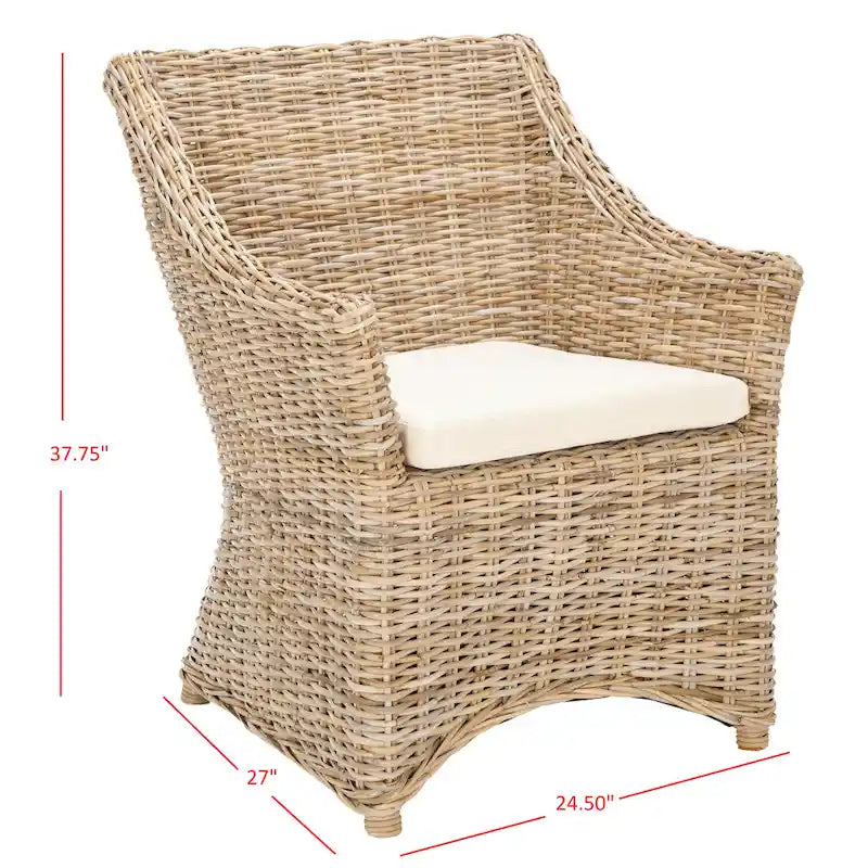 Fauteuil à oreilles en osier marron délavé (entièrement assemblé)