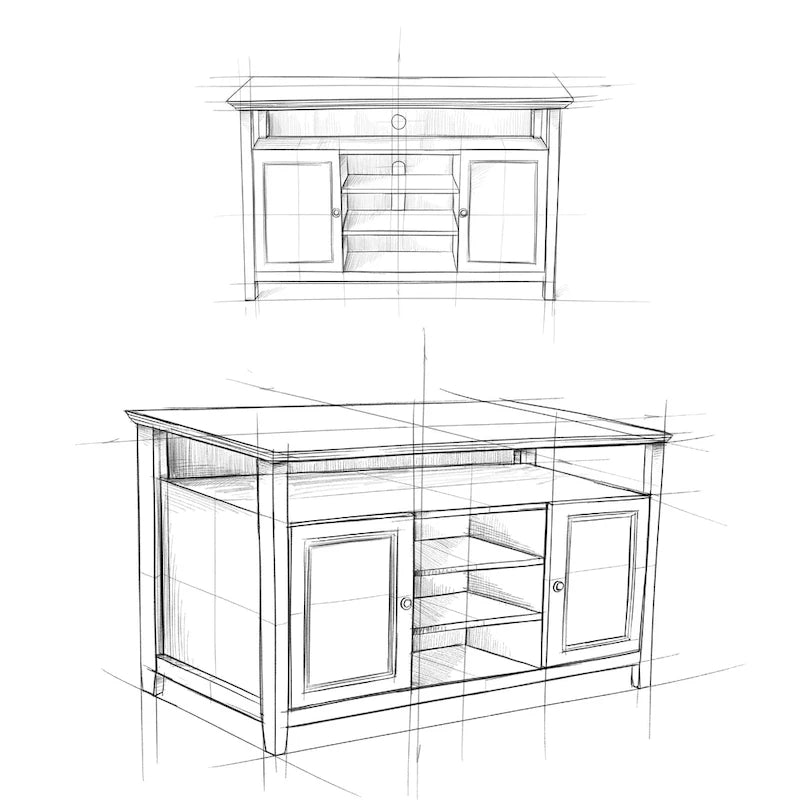 Meuble TV de transition en bois massif de 54 po de large - 54 larg. x 18,9 prof. x 31,9 haut.