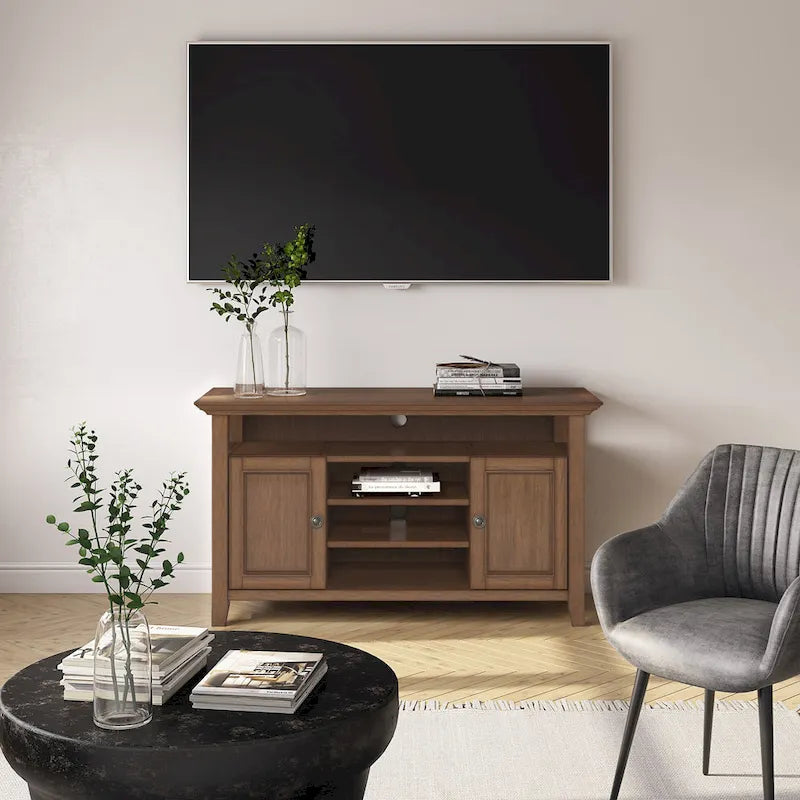 Meuble TV de transition en bois massif de 54 po de large - 54 larg. x 18,9 prof. x 31,9 haut.