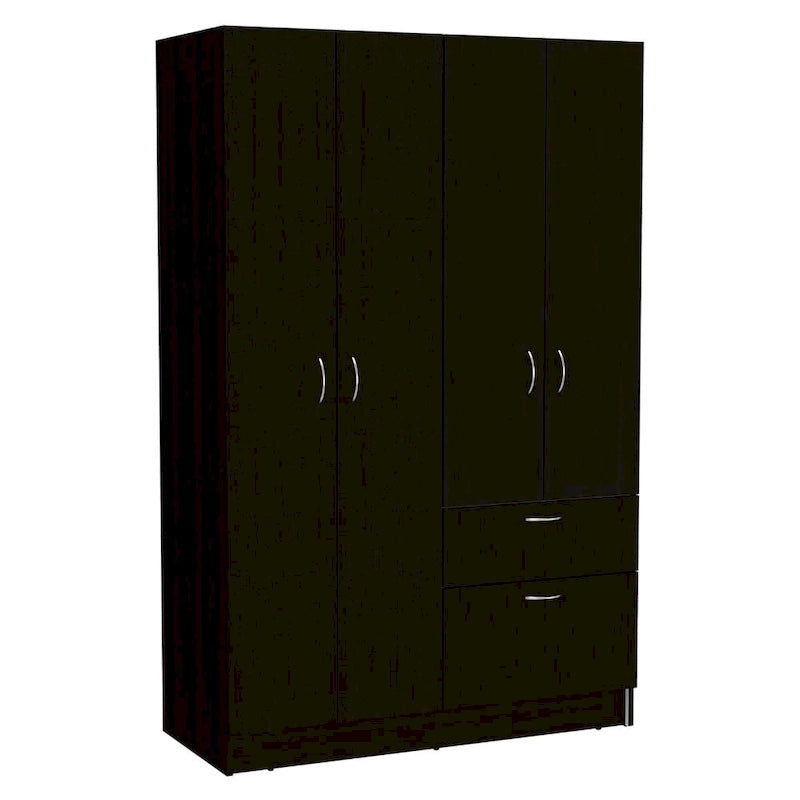 Armoire avec 2 armoires à double porte, tiroir, 5 étagères intérieures, tringle et placard rabattable