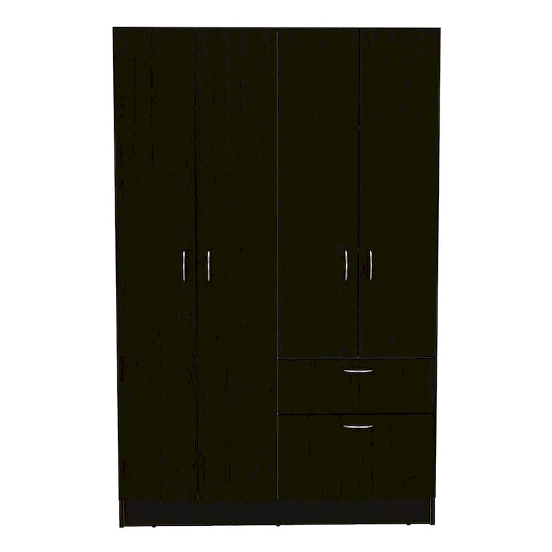 Armoire avec 2 armoires à double porte, tiroir, 5 étagères intérieures, tringle et placard rabattable
