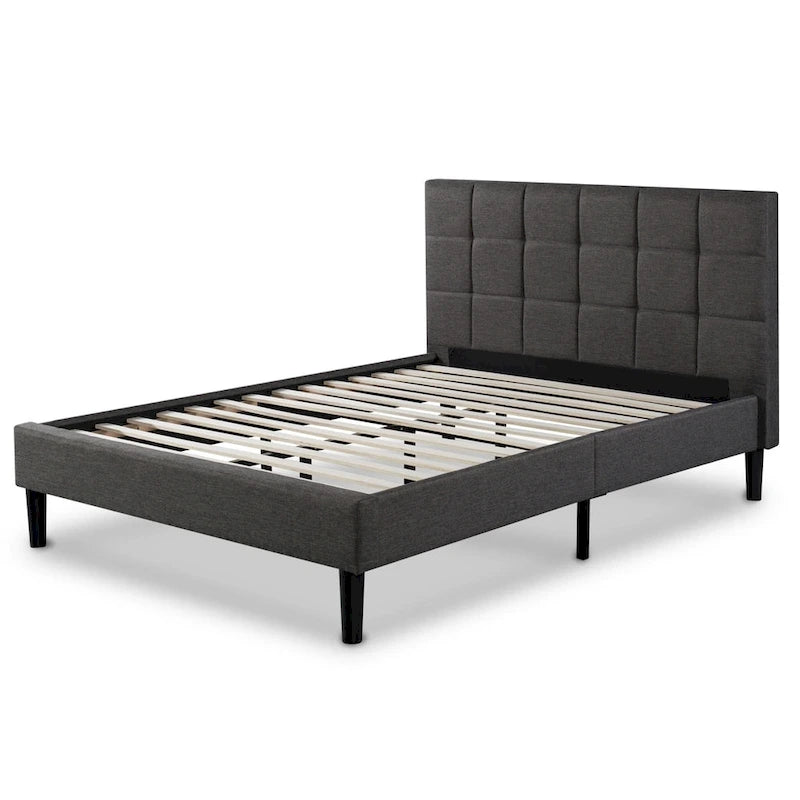 Cadre de lit plateforme King rembourré en tissu gris