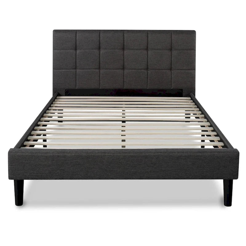Cadre de lit plateforme King rembourré en tissu gris