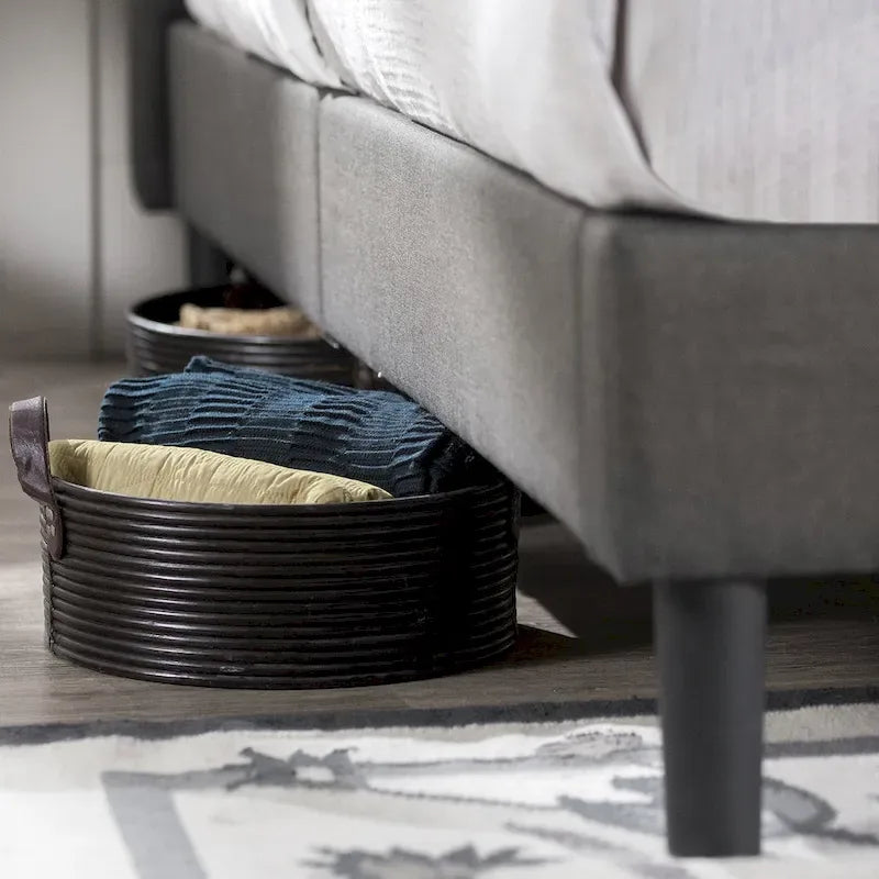 Cadre de lit plateforme King rembourré en tissu gris