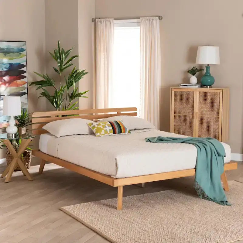 Joaquin Modern Japandi Rustic Brown Finished Wood Platform Bed