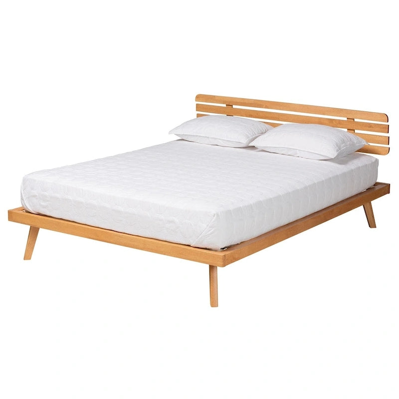 Lit plate-forme moderne Japandi en bois de finition marron rustique