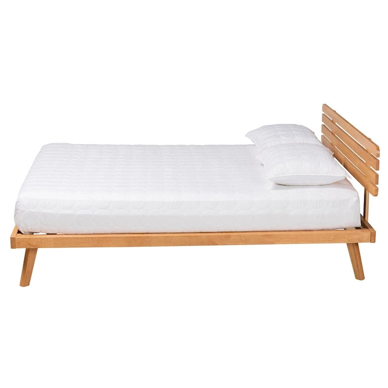 Lit plate-forme moderne Japandi en bois de finition marron rustique