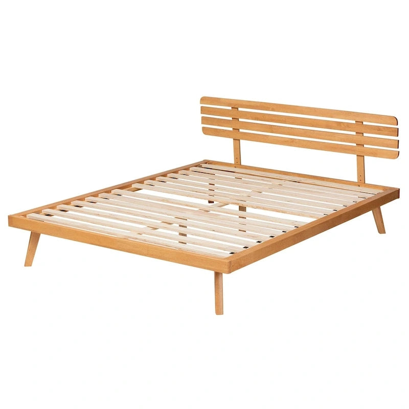 Lit plate-forme moderne Japandi en bois de finition marron rustique