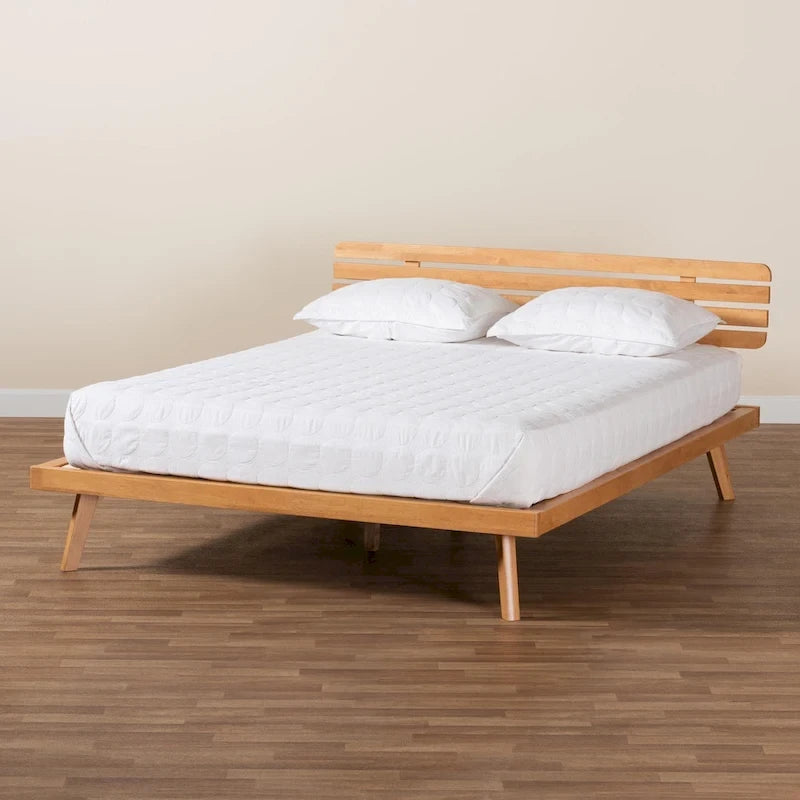 Lit plate-forme moderne Japandi en bois de finition marron rustique