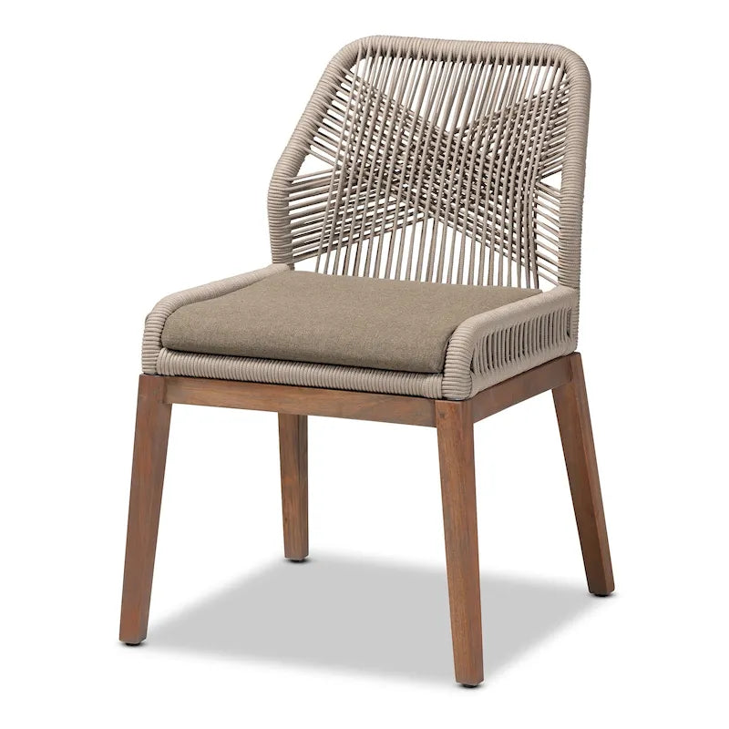 Chaise de salle à manger latérale en acajou et corde tressée transitionnelle - Grise