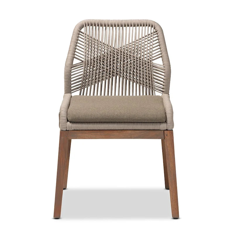 Chaise de salle à manger latérale en acajou et corde tressée transitionnelle - Grise