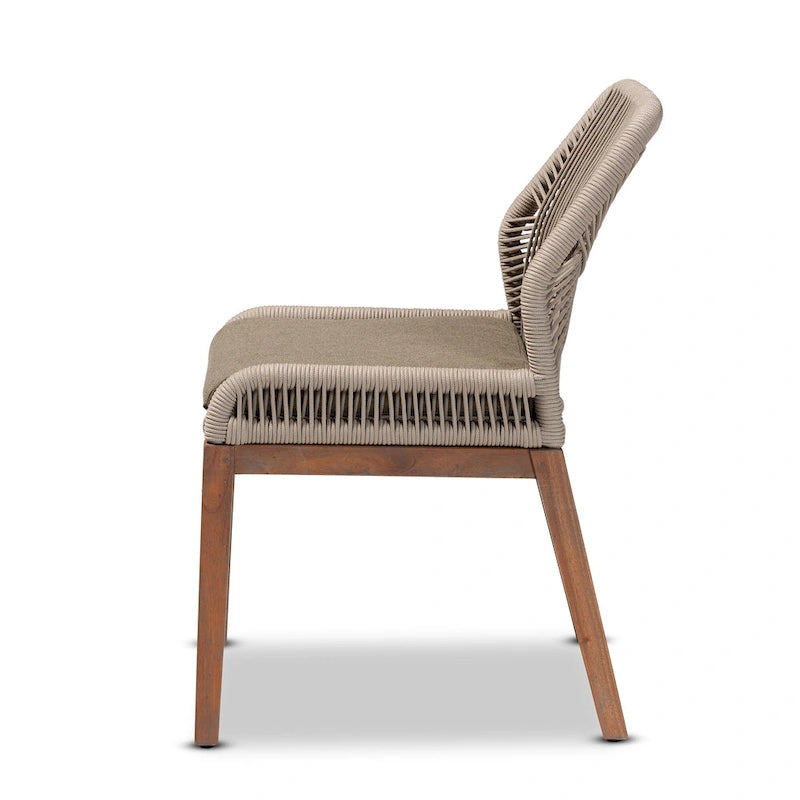 Chaise de salle à manger latérale en acajou et corde tressée transitionnelle - Grise