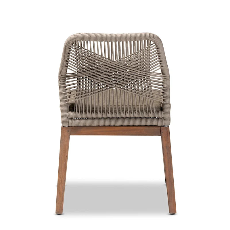 Chaise de salle à manger latérale en acajou et corde tressée transitionnelle - Grise