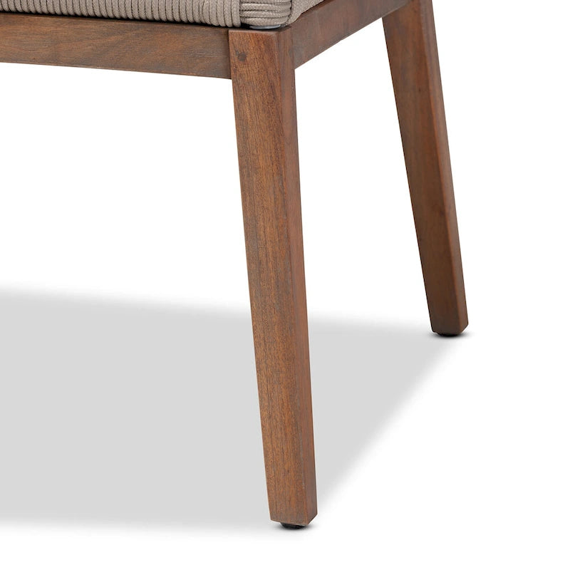 Chaise de salle à manger latérale en acajou et corde tressée transitionnelle - Grise