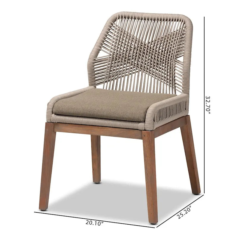 Chaise de salle à manger latérale en acajou et corde tressée transitionnelle - Grise