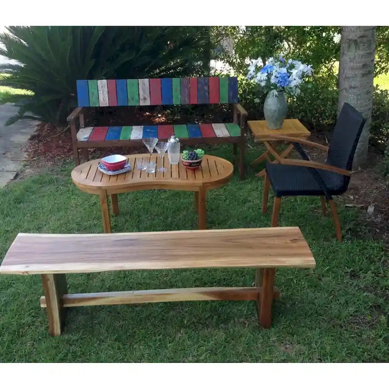 Banc sans dossier en bois de suar massif d'environ 175 cm de long