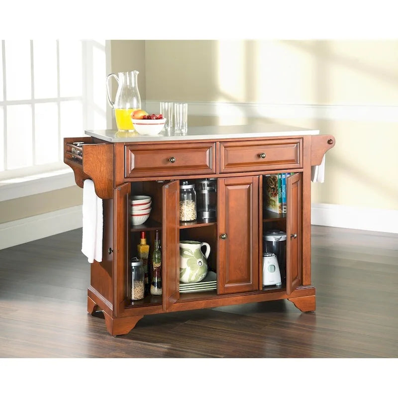 Îlot de cuisine avec plateau en acier inoxydable, finition cerisier classique - 51,5L x 18P x 36H