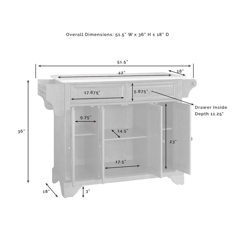 Îlot de cuisine avec plateau en acier inoxydable, finition cerisier classique - 51,5L x 18P x 36H