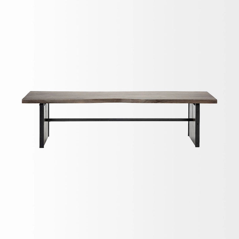 Banc de salle à manger en bois massif marron à bords naturels - 70L x 17P x 18H