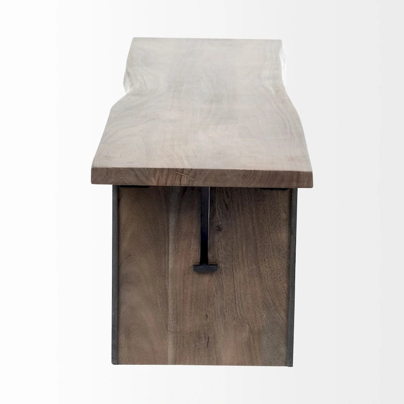 Banc de salle à manger en bois massif marron à bords naturels - 70L x 17P x 18H