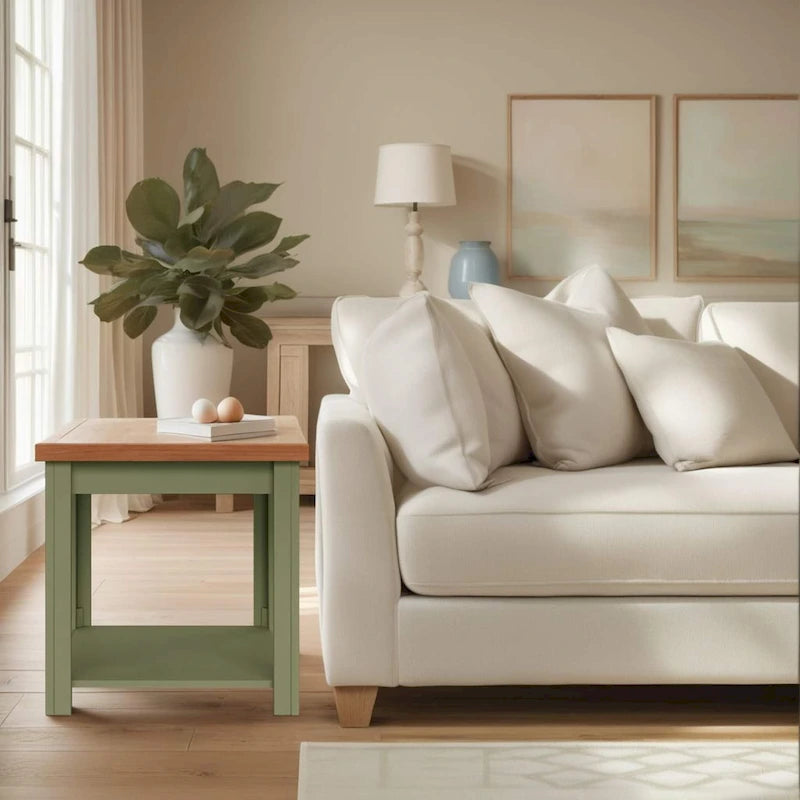 Table d'appoint style ferme moderne de 24 pouces, aucun assemblage requis, finition bicolore