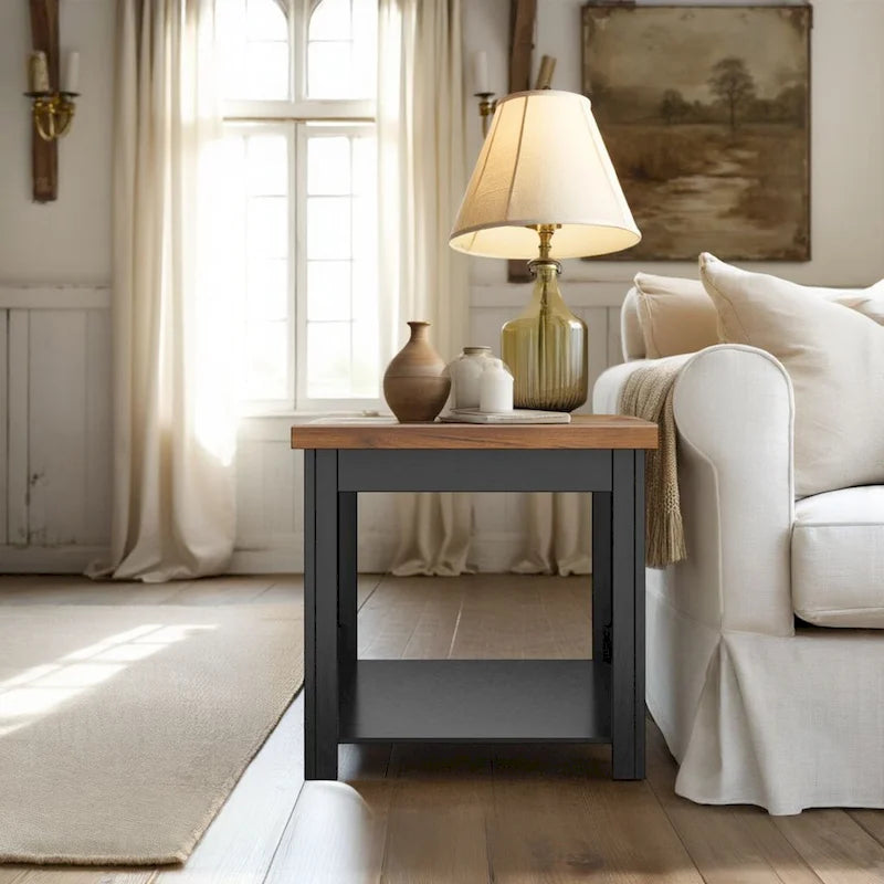 Table d'appoint style ferme moderne de 24 pouces, aucun assemblage requis, finition bicolore