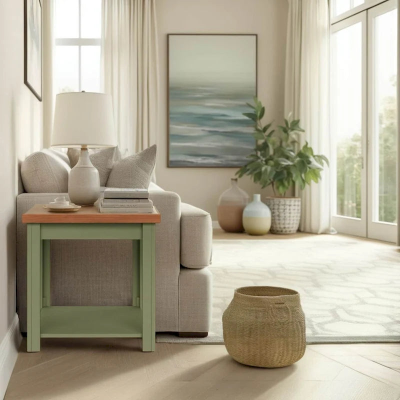 Table d'appoint style ferme moderne de 24 pouces, aucun assemblage requis, finition bicolore
