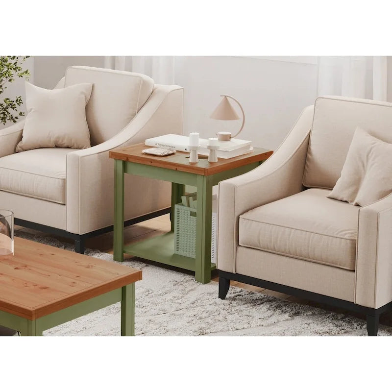 Table d'appoint style ferme moderne de 24 pouces, aucun assemblage requis, finition bicolore