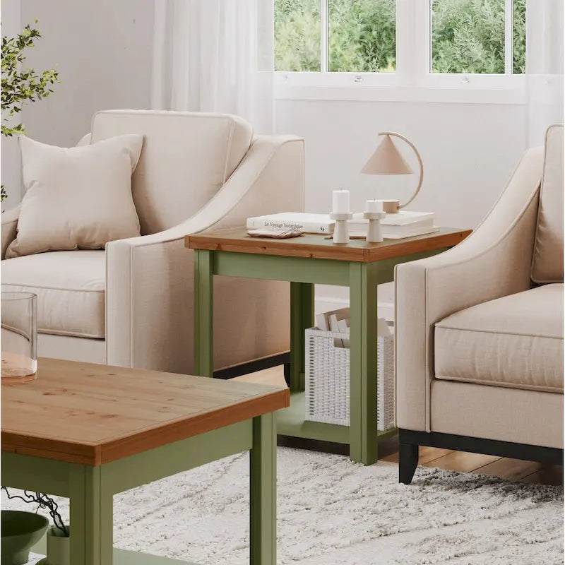 Table d'appoint style ferme moderne de 24 pouces, aucun assemblage requis, finition bicolore