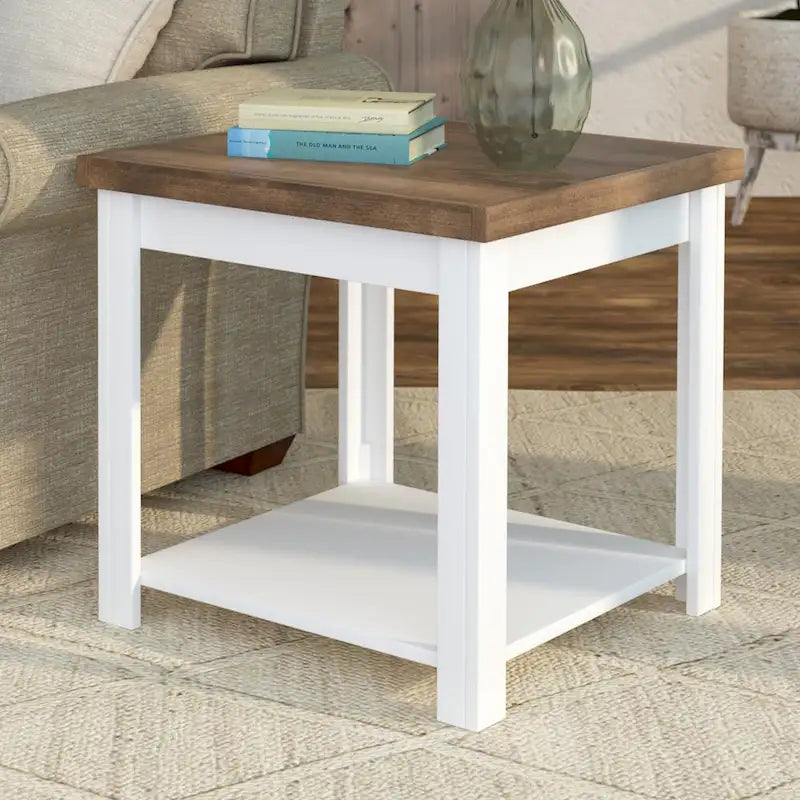 Table d'appoint style ferme moderne de 24 pouces, aucun assemblage requis, finition bicolore