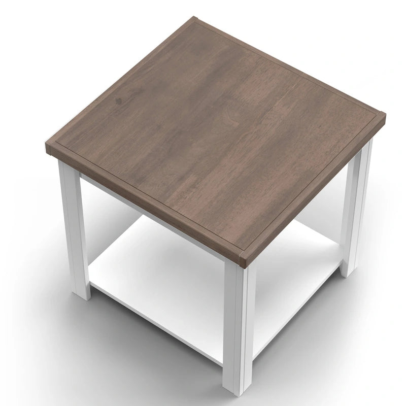Table d'appoint style ferme moderne de 24 pouces, aucun assemblage requis, finition bicolore