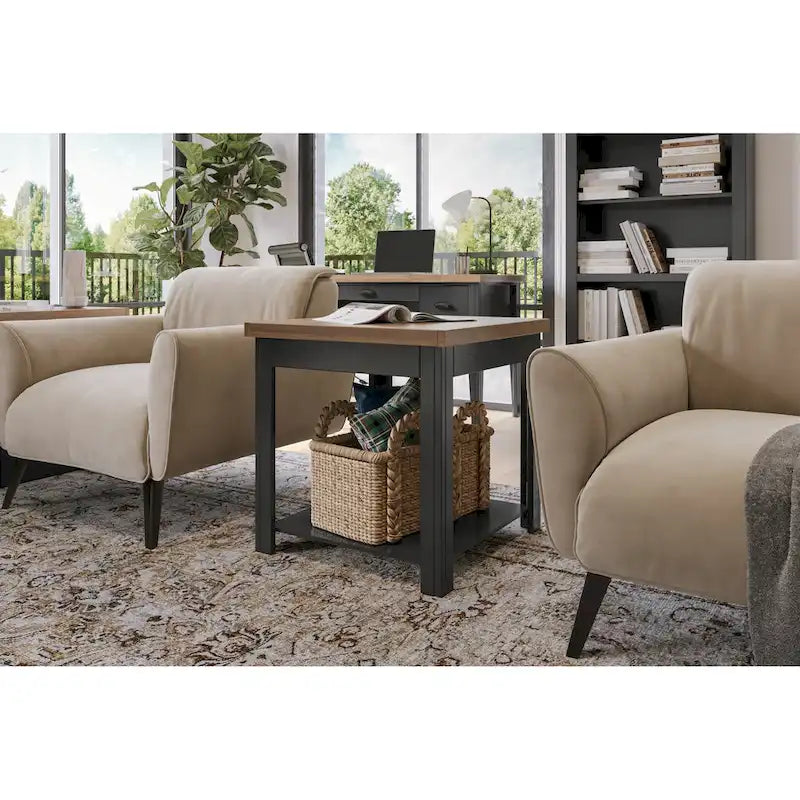 Table d'appoint style ferme moderne de 24 pouces, aucun assemblage requis, finition bicolore
