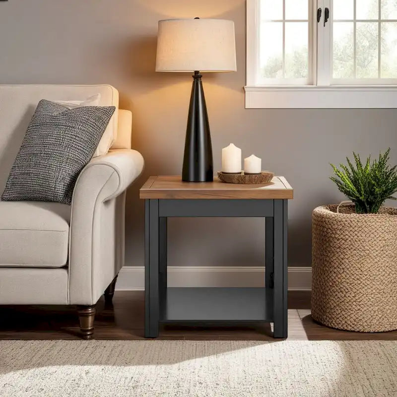 Table d'appoint style ferme moderne de 24 pouces, aucun assemblage requis, finition bicolore