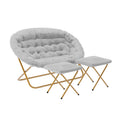Chaise soucoupe double pliable en fourrure synthétique avec 2 poufs