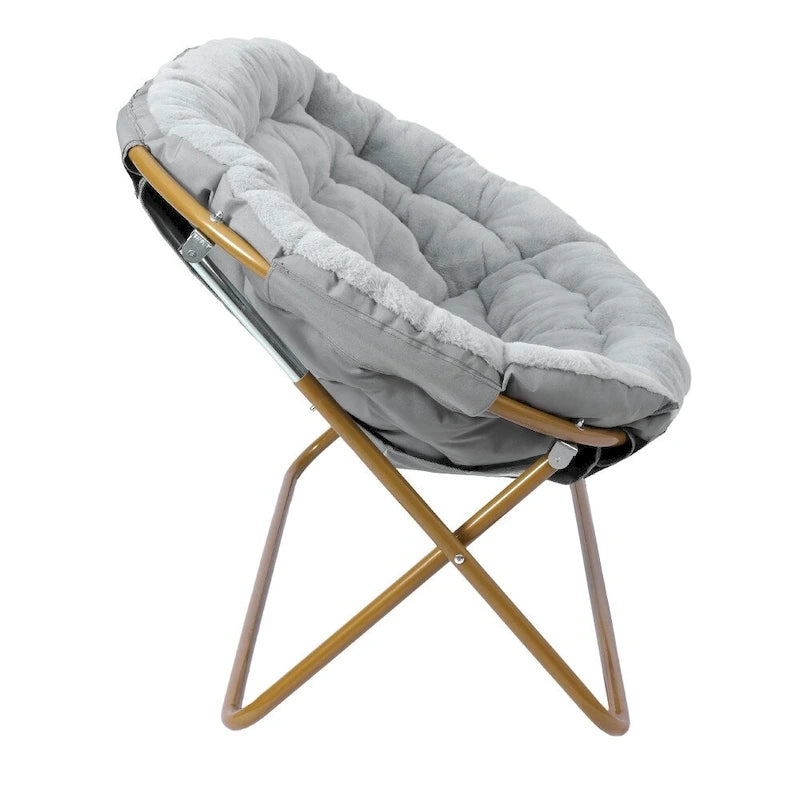 Chaise soucoupe double pliable en fourrure synthétique avec 2 poufs