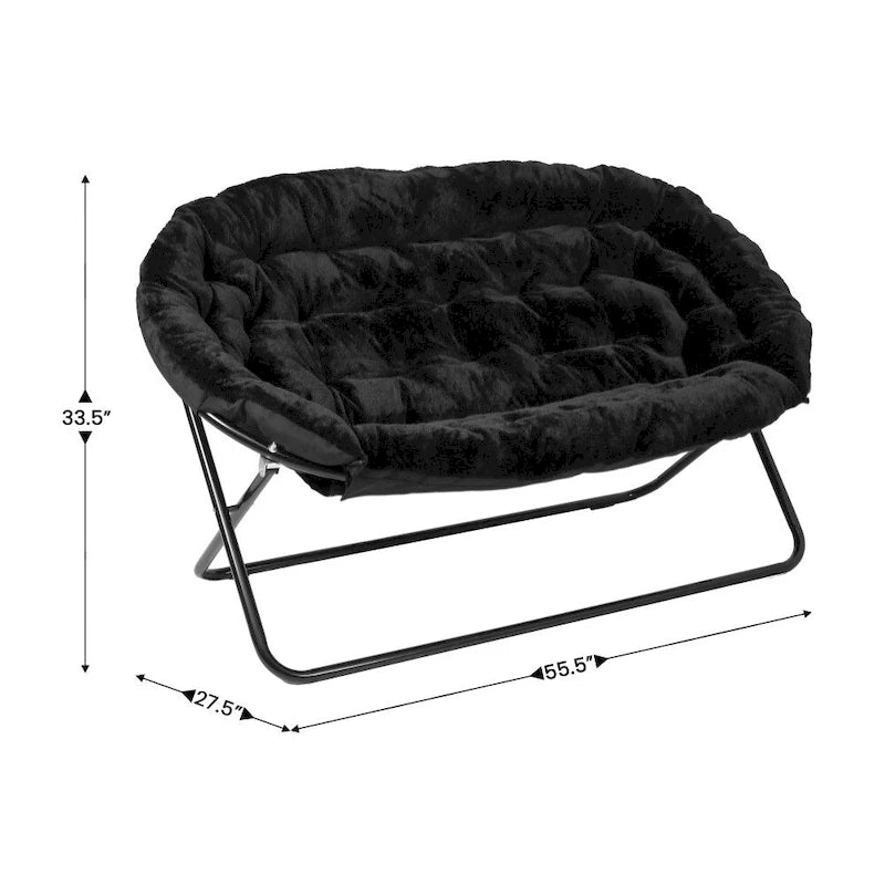 Chaise soucoupe double pliable en fourrure synthétique avec 2 poufs