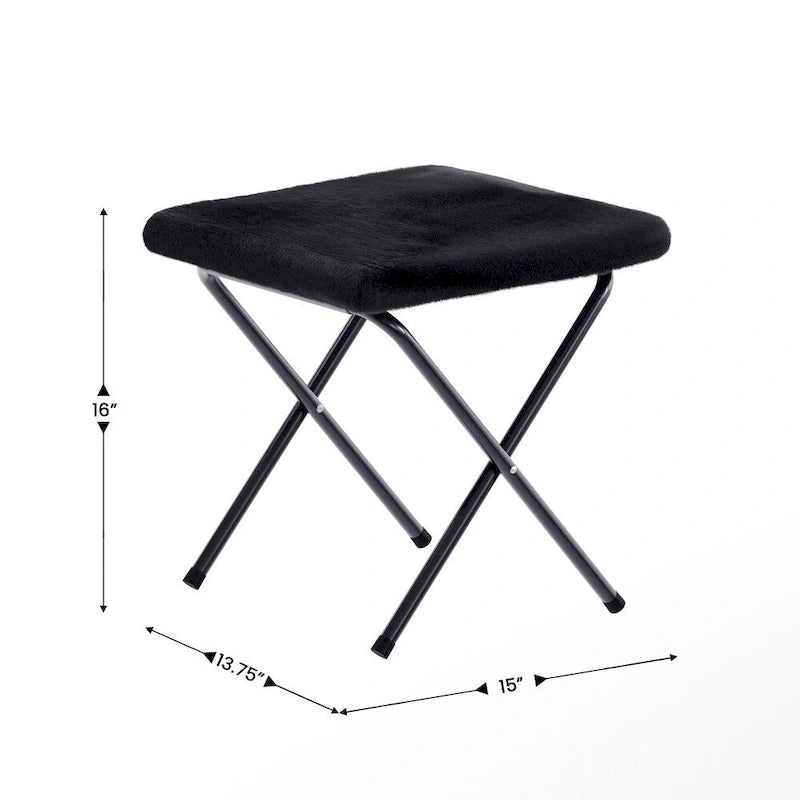 Chaise soucoupe double pliable en fourrure synthétique avec 2 poufs