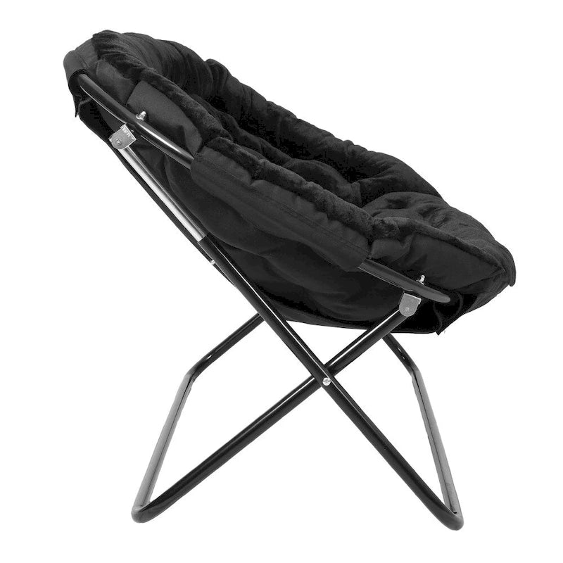 Chaise soucoupe double pliable en fourrure synthétique avec 2 poufs